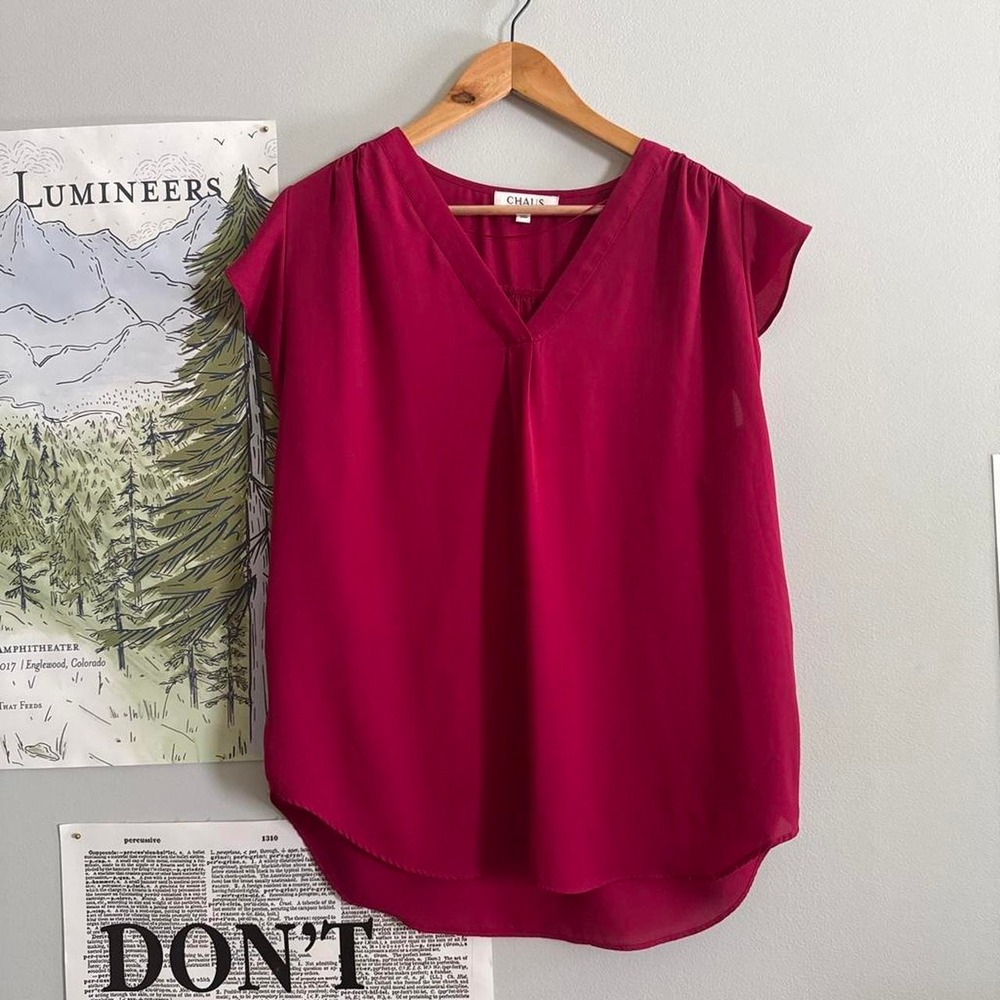 Chaus New York Hot Pink Sleeveless V-Neck Popover Blouse